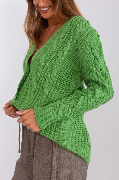 Zelený pletený sveter s gombíkmi